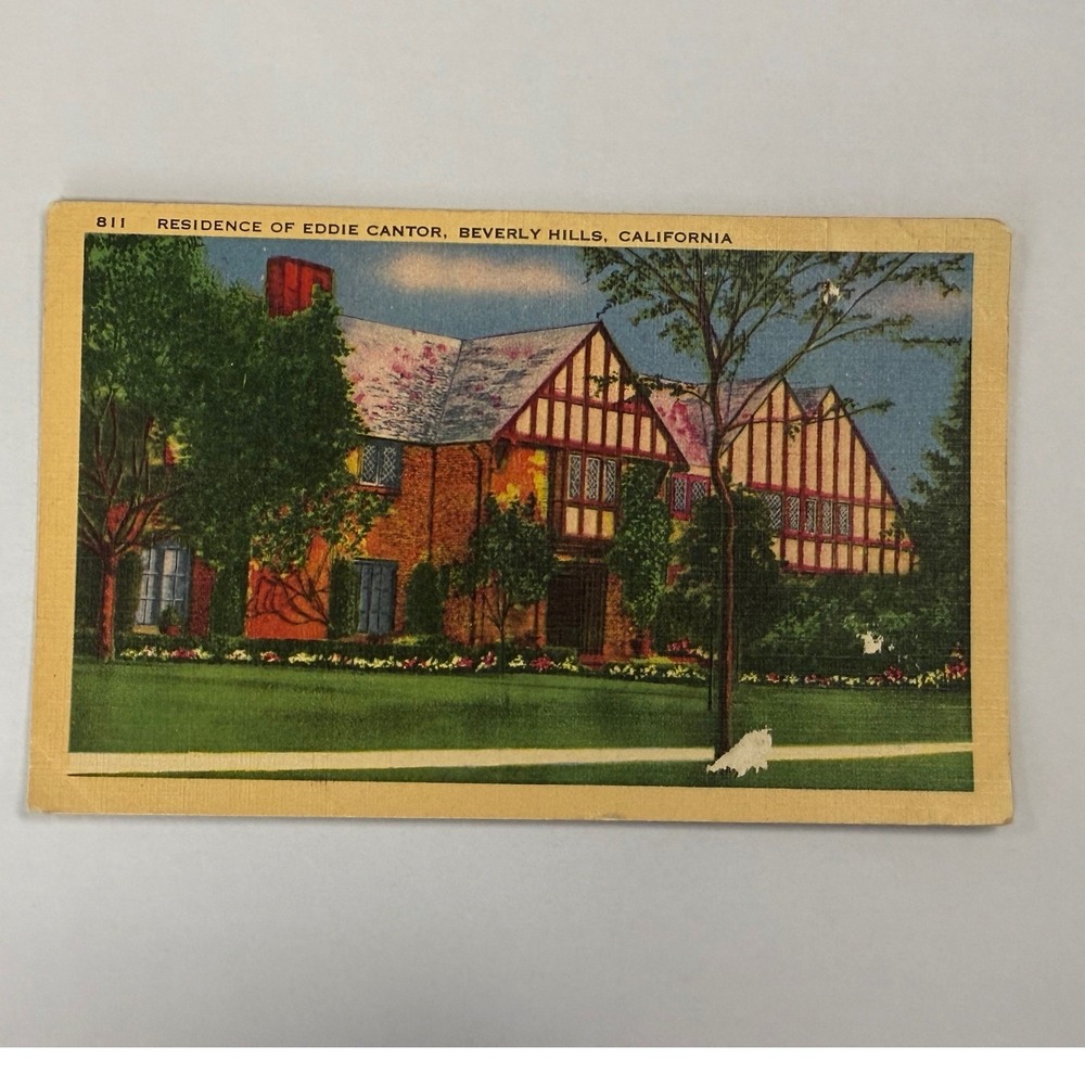 Vintage Eddie Cantor Residence Beverly Hills CA Linen Postcard Longshaw 811